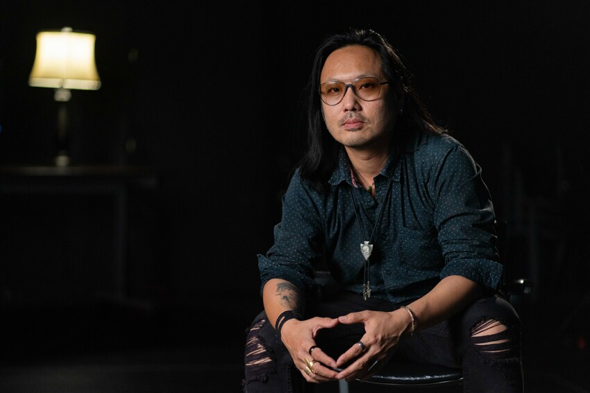 Pacific Media X professor Gabriel Teo in a studio on the Stockton Campus.